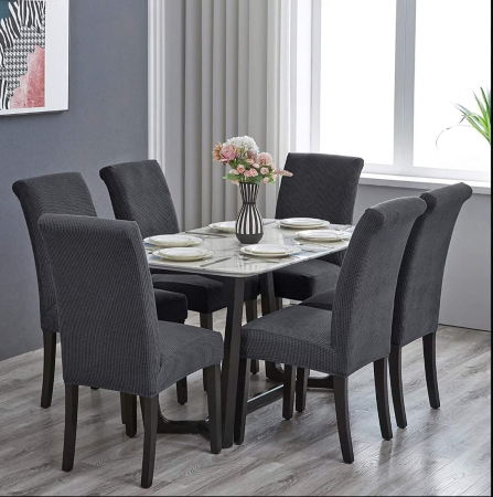 Huse Canapele & Scaune - Set 6 Huse Pentru Scaun Culoare Gri Inchis– Elastice, Elegante, Durabile