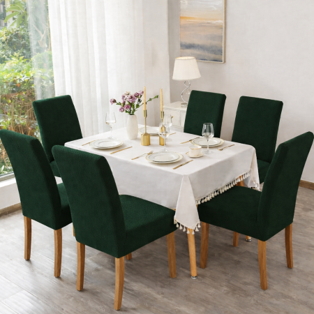 Huse Canapele & Scaune - Set 6 Huse Pentru Scaun Culoare Verde Inchis – Elastice, Elegante, Durabile