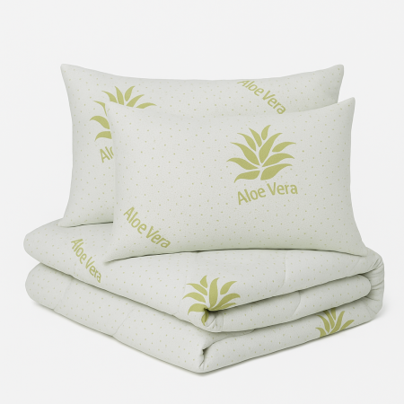Oferta Speciala - Set Pilota Aloe Vera 200x210 cm + 2 Perne Aloe Vera 50x70 cm