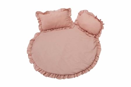 Mama si copilul - Set covoras impermeabil cu volan + 2 perne SomnArt, din in, Roz