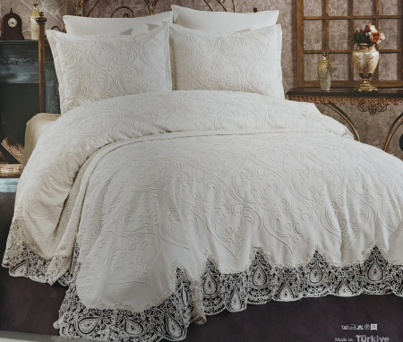 Cuverturi - Set Cuvertura De Lux Bumbac 100% 3 Piese 240X260 Cm-Model Premium Crem