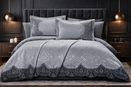 Cuverturi - Set Cuvertura De Lux Bumbac 100% 3 Piese 240X260 Cm-Model Premium Gri