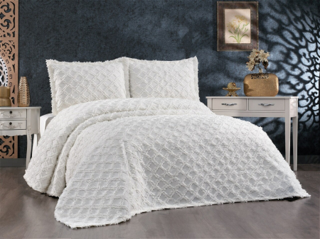 Seturi cuverturi 3 piese - Set Cuvertura De Lux Bumbac 100% 3 Piese 240X260 Cm-Model Premium Alb