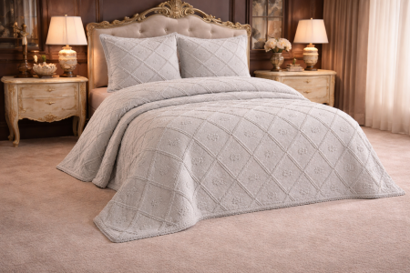 Cuverturi - Set Cuvertura De Lux Bumbac 100% 3 Piese 240X260 Cm-Model Premium Gri