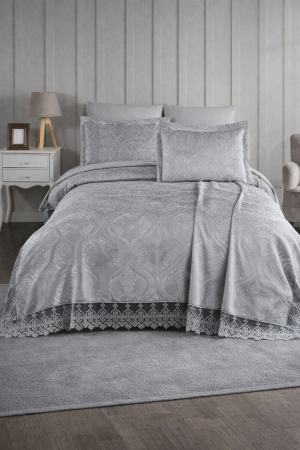 Cuverturi - Set Cuvertura De Lux Bumbac 100% 3 Piese 240X260 Cm-Model Premium Gri