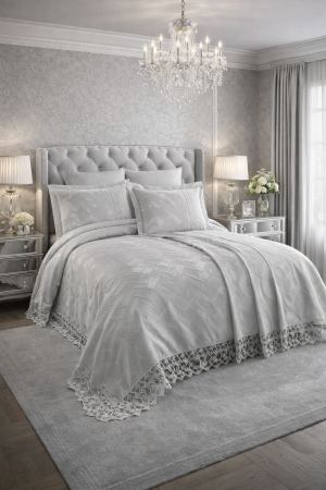 Cuverturi - Set Cuvertura De Lux Bumbac 100% 3 Piese 240X260 Cm-Model Premium Gri