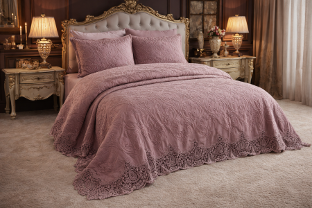 Seturi cuverturi 3 piese - Set Cuvertura De Lux Bumbac 100% 3 Piese 240X260 Cm-Model Premium Mov