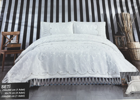 Lenjerii De Pat Bumbac Satinat Superior - Set de Pat 6 Piese Super Lux – Bumbac Premium cu Broderie Manuală Aurie