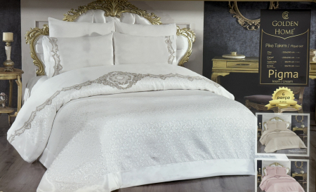 Lenjerii De Pat Bumbac Satinat Superior - Set de Pat 6 Piese Super Lux – Bumbac Premium cu Broderie Manuală Aurie