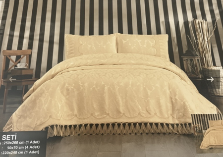 Lenjerii De Pat Bumbac Satinat Superior - Set de Pat 6 Piese Super Lux – Bumbac Premium cu Broderie Manuală Aurie