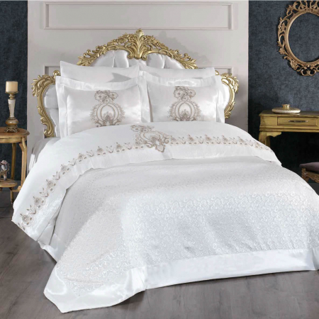 Lenjerii De Pat Bumbac Satinat Superior - Set de Pat 6 Piese Super Lux – Bumbac Premium cu Broderie Manuală Aurie