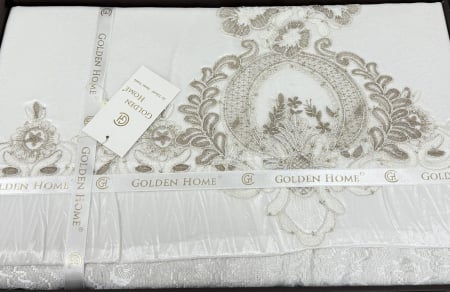 Set de Pat 6 Piese Super Lux – Bumbac Premium cu Broderie Manuală Aurie [1]