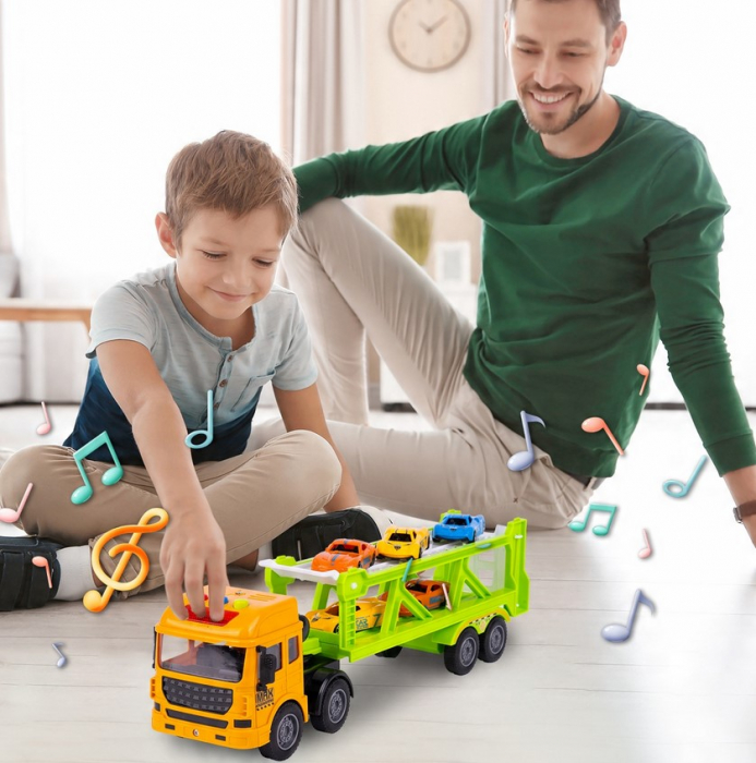 TIR cu Platformă – Transportor de Mașinuțe – Set cu 6 Vehicule [7]