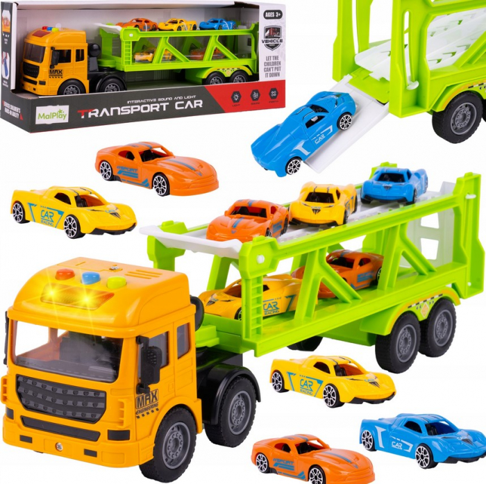 TIR cu Platformă – Transportor de Mașinuțe – Set cu 6 Vehicule [2]
