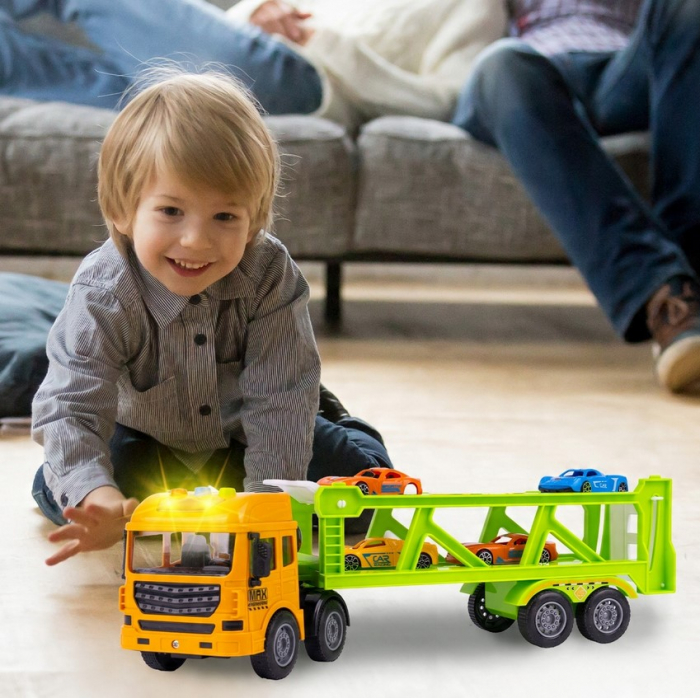 TIR cu Platformă – Transportor de Mașinuțe – Set cu 6 Vehicule [5]