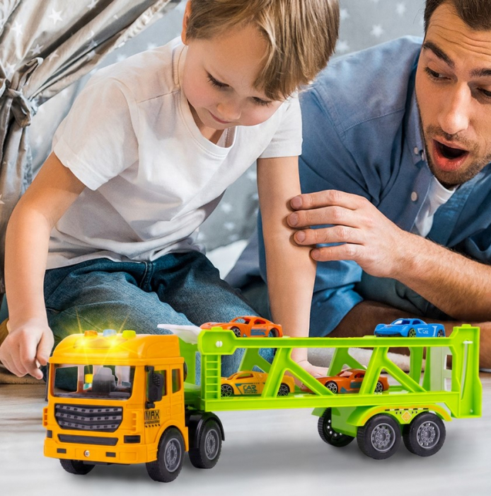 TIR cu Platformă – Transportor de Mașinuțe – Set cu 6 Vehicule [4]