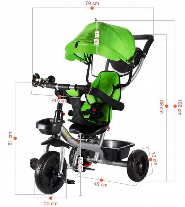 Tricicletă Pivotantă cu Acoperiș Verde [10]