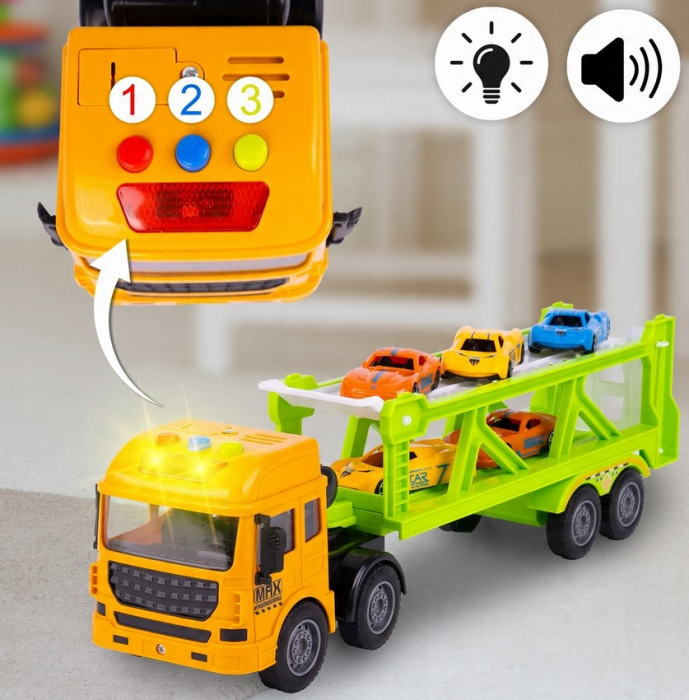 TIR cu Platformă – Transportor de Mașinuțe – Set cu 6 Vehicule [8]