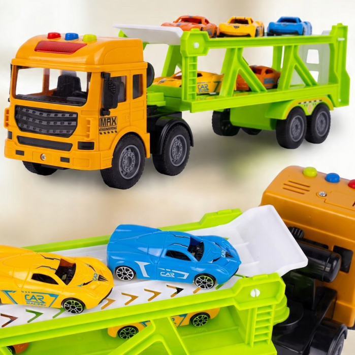 TIR cu Platformă – Transportor de Mașinuțe – Set cu 6 Vehicule [9]