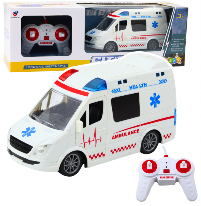 Ambulanță cu telecomandată RC cu lumini și sunete 1:20, albă [1]