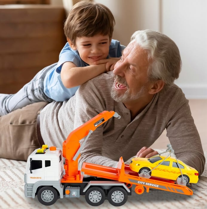 Camion Platformă cu Macara și Mașină – Sunet și Lumină [6]