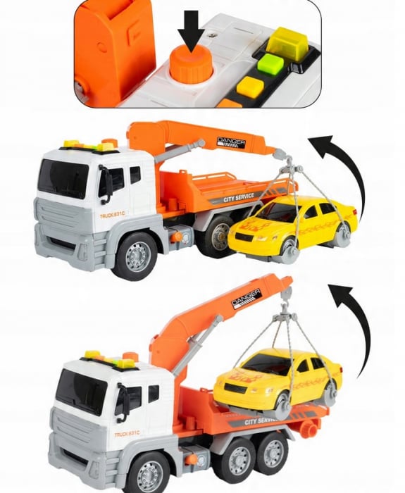 Camion Platformă cu Macara și Mașină – Sunet și Lumină [8]