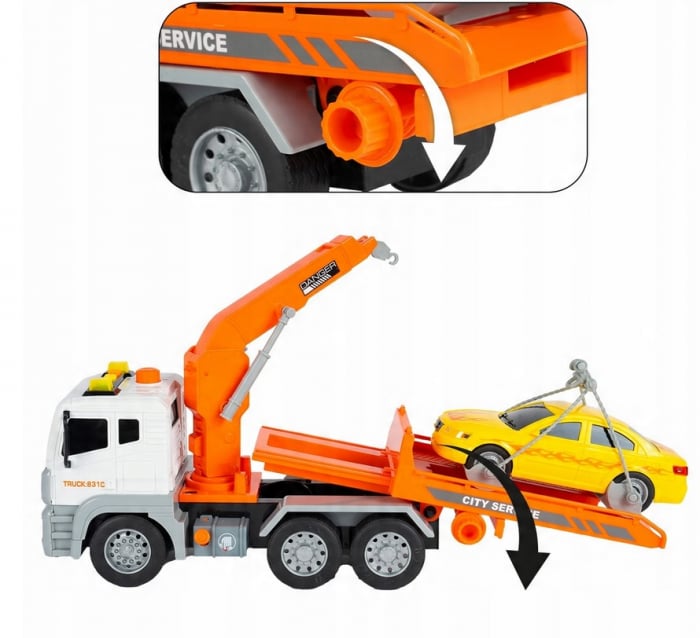 Camion Platformă cu Macara și Mașină – Sunet și Lumină [9]
