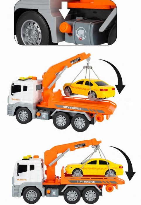 Camion Platformă cu Macara și Mașină – Sunet și Lumină [10]