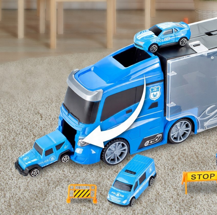 Camion Platformă de Poliție cu Mașinuțe și Elicopter – Set 10 piese [6]