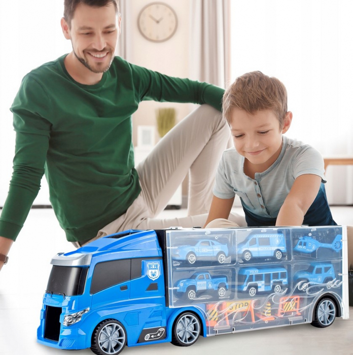 Camion Platformă de Poliție cu Mașinuțe și Elicopter – Set 10 piese [3]