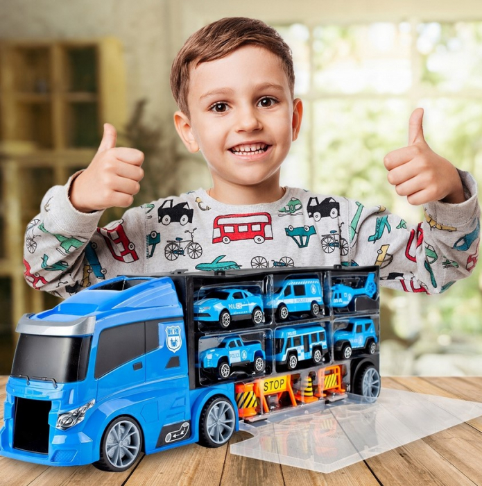 Camion Platformă de Poliție cu Mașinuțe și Elicopter – Set 10 piese [5]