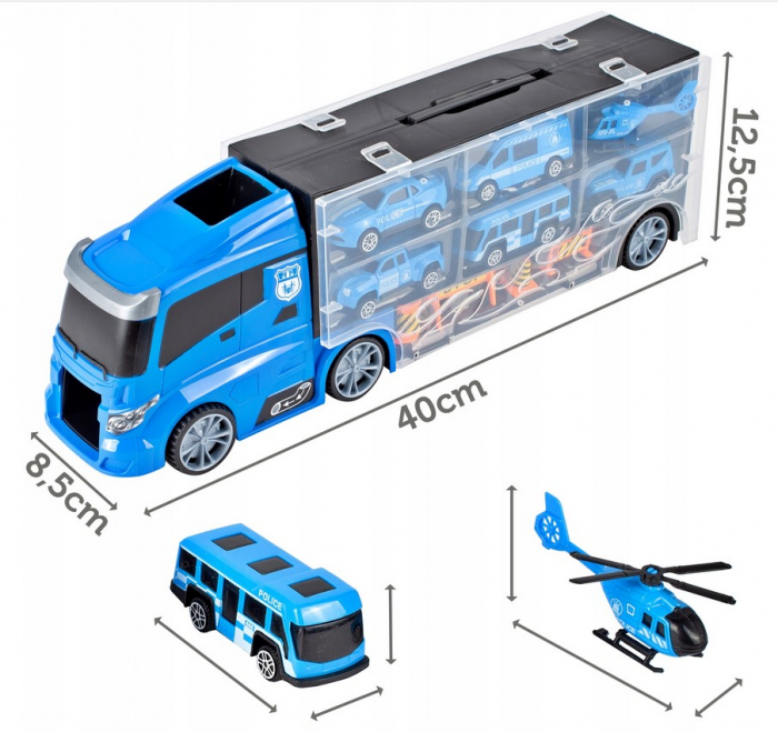 Camion Platformă de Poliție cu Mașinuțe și Elicopter – Set 10 piese [2]