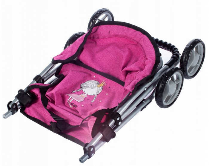 Cărucior cu 4 roți „Little Princess Rose” – Cu Copertină Mobilă, Coș și Centuri [4]