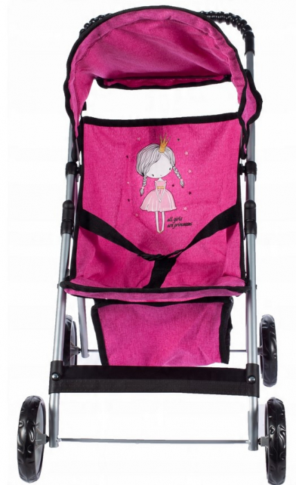 Cărucior cu 4 roți „Little Princess Rose” – Cu Copertină Mobilă, Coș și Centuri [7]