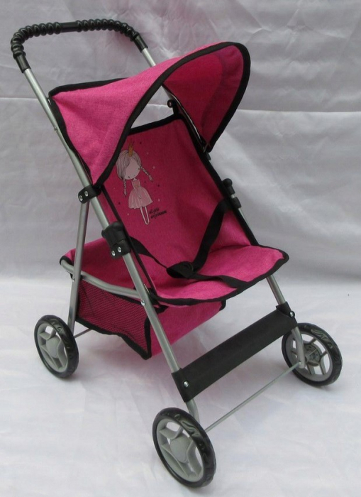 Cărucior cu 4 roți „Little Princess Rose” – Cu Copertină Mobilă, Coș și Centuri [2]