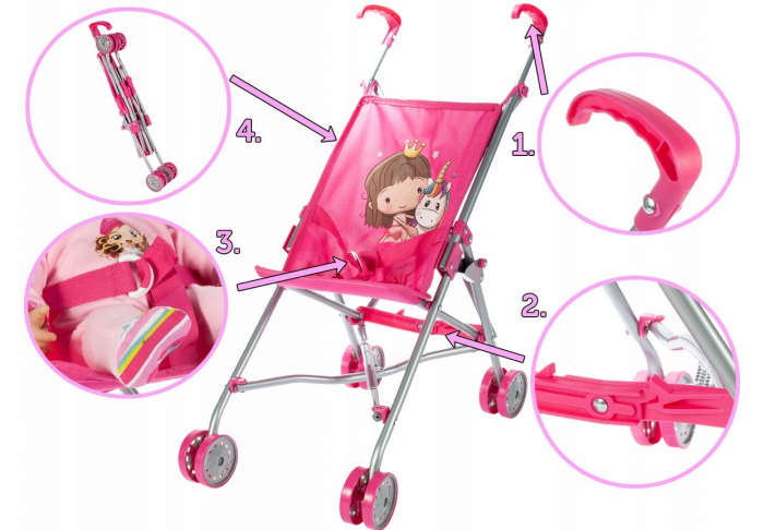 Cărucior de jucărie tip umbrelă pentru păpuși – model Unicorn [6]