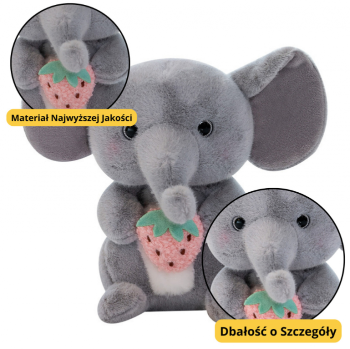 Elefant de pluș cu căpșună, gri, 23 cm [2]