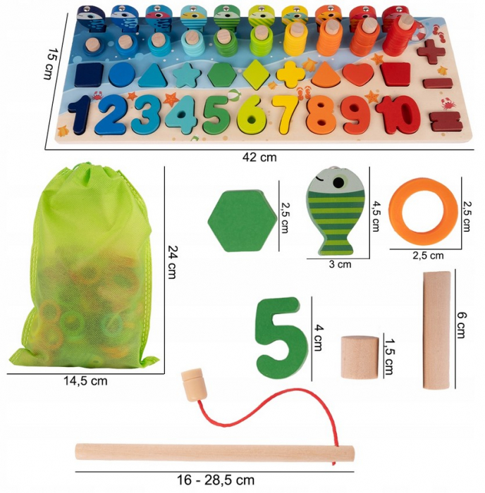 Joc educativ „Pescuit magnetic” din lemn – învățare cifre și forme [3]