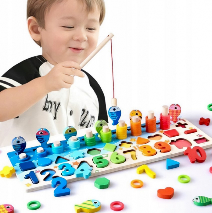 Joc educativ „Pescuit magnetic” din lemn – învățare cifre și forme [6]