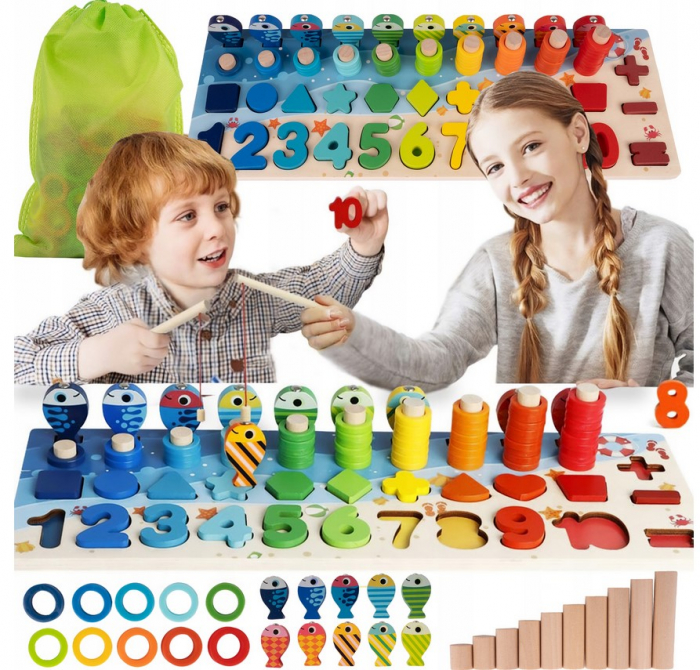 Joc educativ „Pescuit magnetic” din lemn – învățare cifre și forme [2]