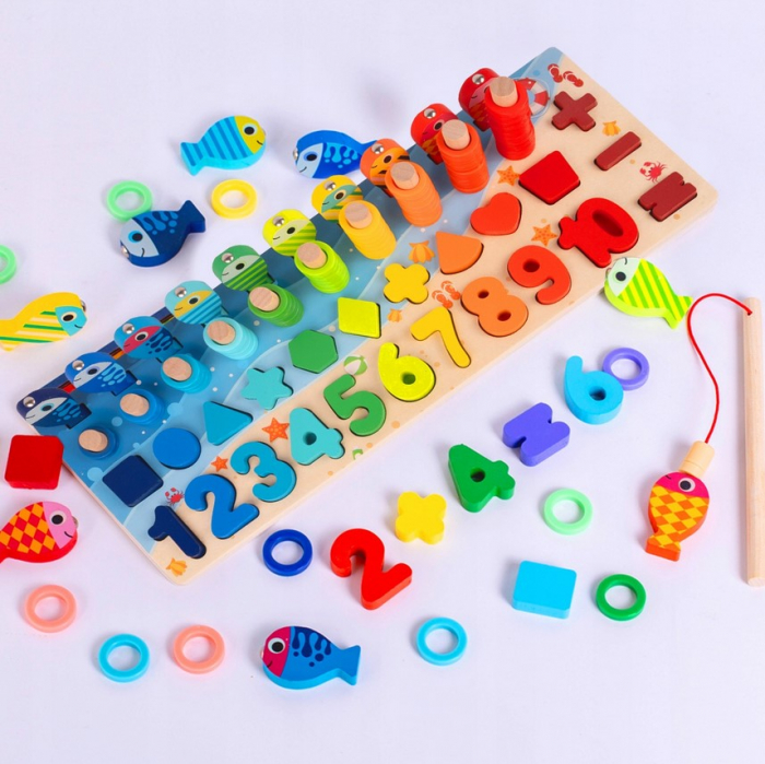 Joc educativ „Pescuit magnetic” din lemn – învățare cifre și forme [8]