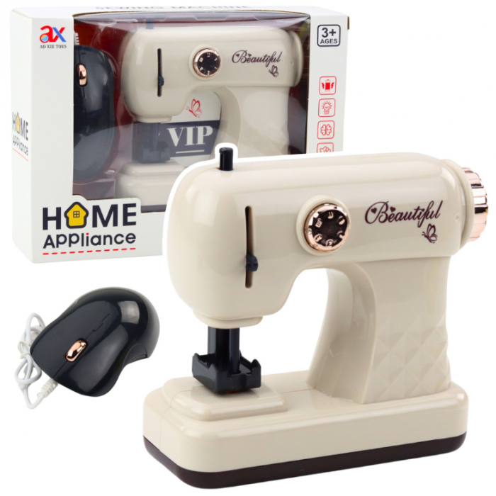 Mașină de cusut jucărie cu șoricel pentru copii, cu lumină, albă [1]