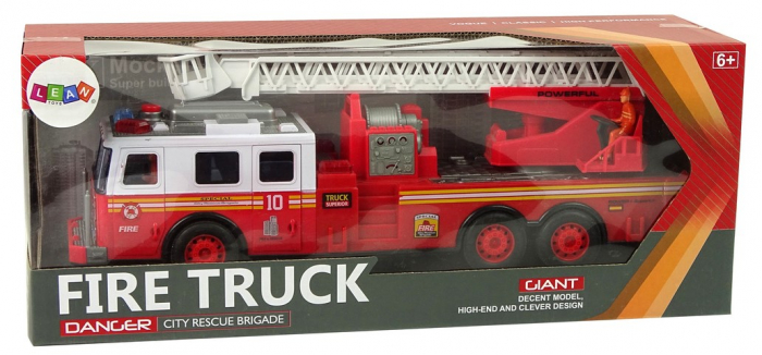Masina de pompieri cu mecanism prin frecare, lumină, sunete, scară și uși care se deschid [5]