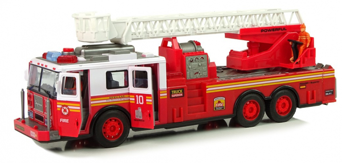 Masina de pompieri cu mecanism prin frecare, lumină, sunete, scară și uși care se deschid [2]