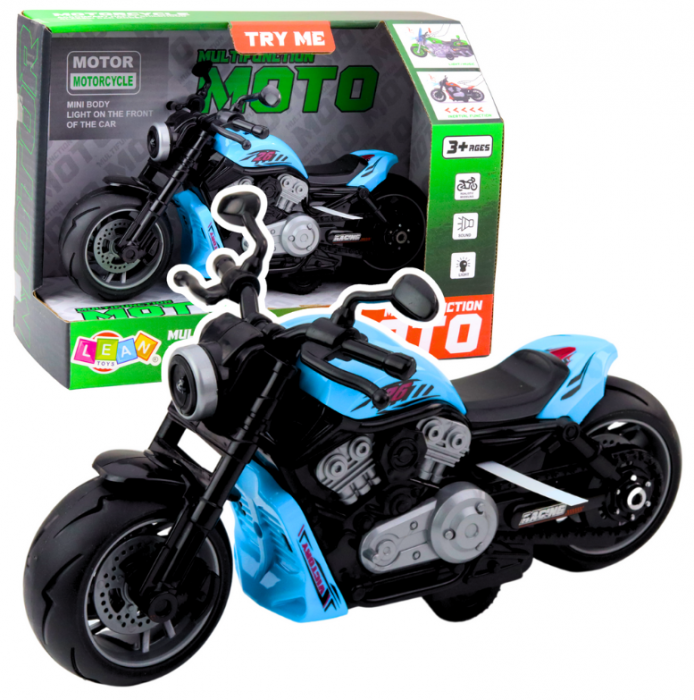 Motocicletă-jucărie albastră cu baterii, motor, lumini și sunete [1]