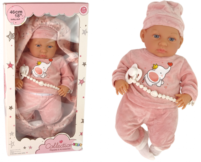Păpușă Bebeluș 46 cm – Suzeta Roz și Elefănțel [1]