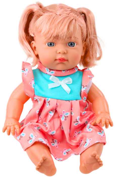 Păpușă bebeluș cu rochie colorată, ponei, biberon, sunet [3]