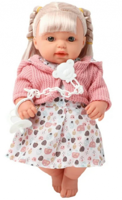 Păpușă bebeluș fetiță în rochie și pulover cu suzetă și sunete [4]