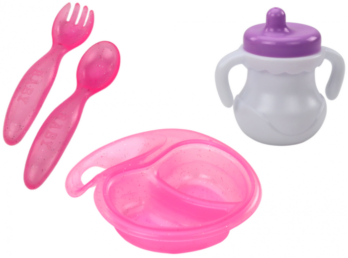 Păpușă bebeluș, haine cu flamingo, bentiță, accesorii pentru hrănire [3]