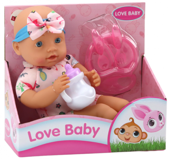 Păpușă bebeluș, haine cu flamingo, bentiță, accesorii pentru hrănire [4]
